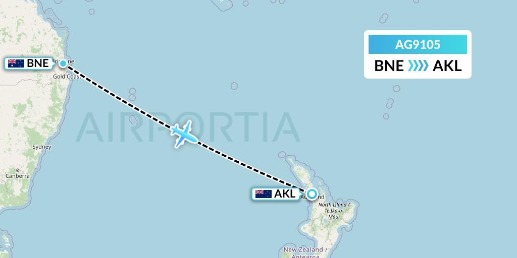 AG9105 Aruba Airlines Flight Map: Brisbane to Auckland