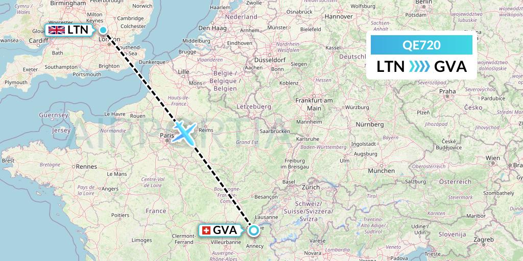 QE720 Air Moorea Flight Map: London to Geneva