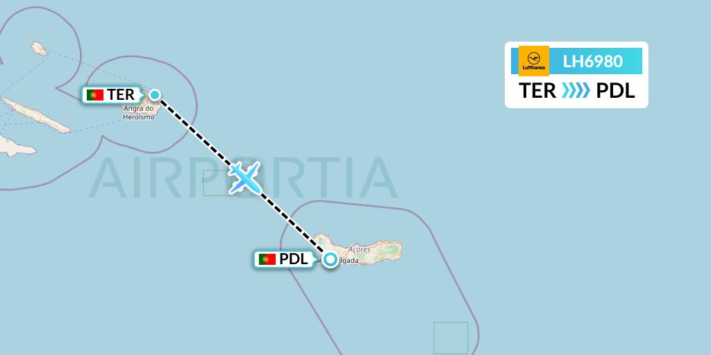 LH6980 Lufthansa Flight Map: Lajes to Ponta Delgada