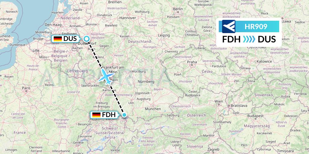 HR909 Hahn Air Flight Map: Friedrichshafen to Dusseldorf