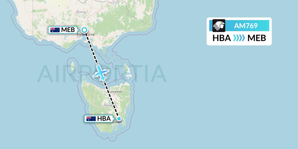 AM769 Aeromexico Flight Map: Hobart to Essendon
