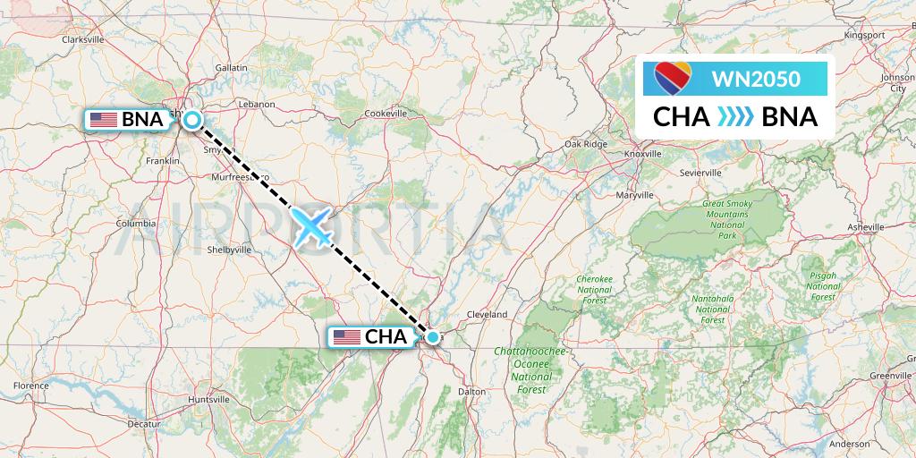 WN2050 Southwest Airlines Flight Map: Chattanooga to Nashville
