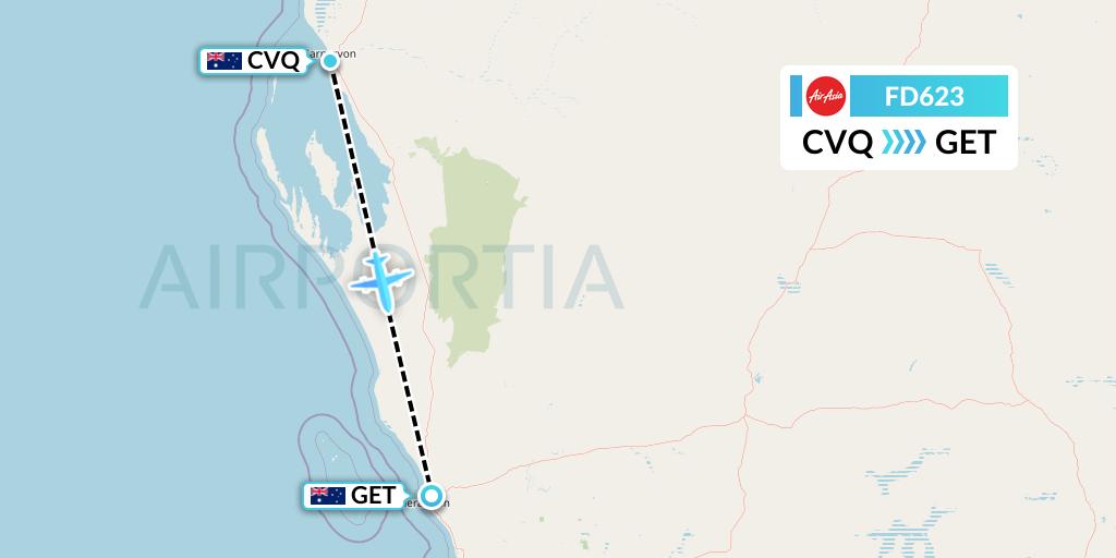 FD623 Thai AirAsia Flight Map: Carnarvon to Geraldton