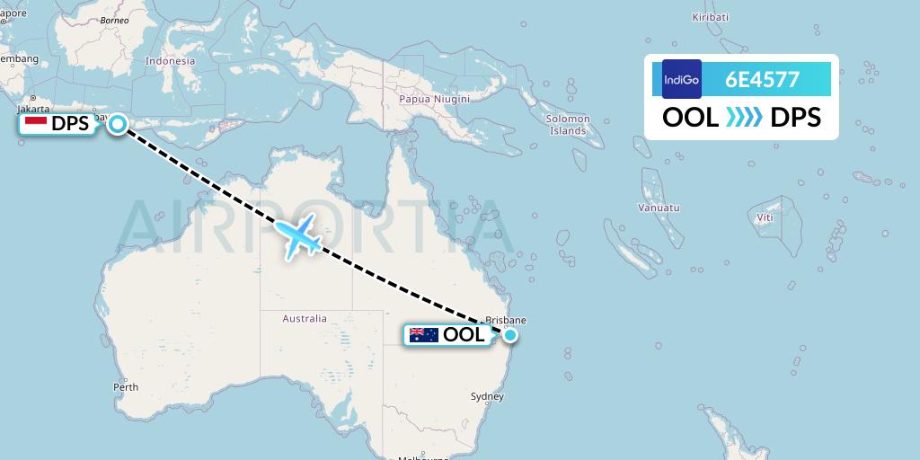 6E4577 IndiGo Airlines Flight Map: Gold Coast to Denpasar