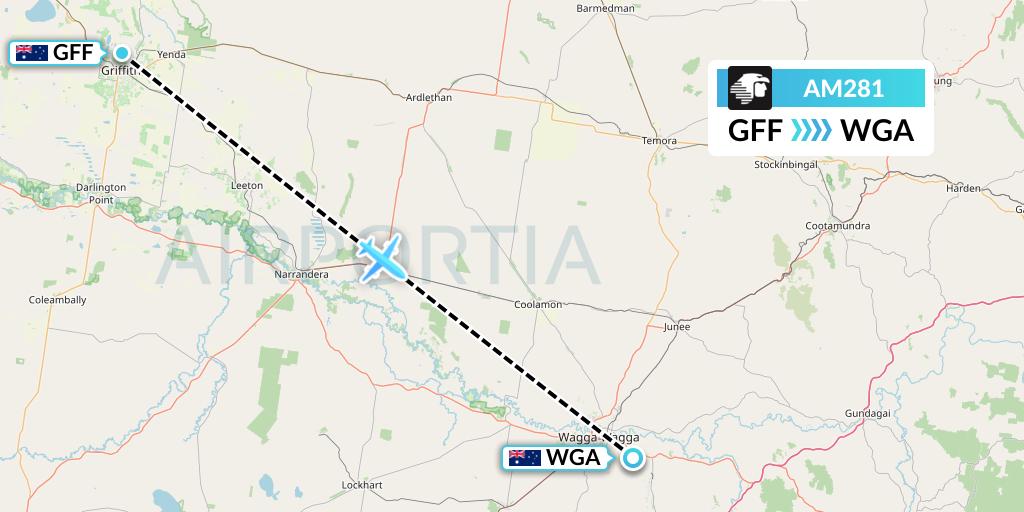 AM281 Aeromexico Flight Map: Griffith to Wagga Wagga