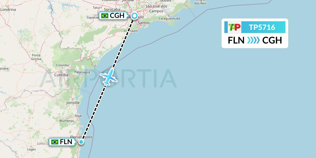 TP5716 TAP Portugal Flight Map: Florianopolis to Sao Paulo