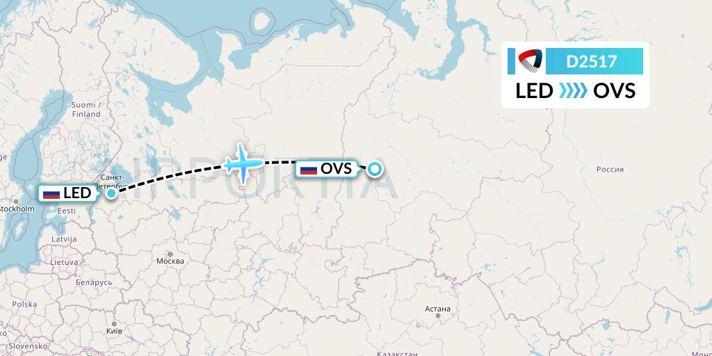 D2517 Severstal Aircompany Flight Map: St. Petersburg to Sovetsky