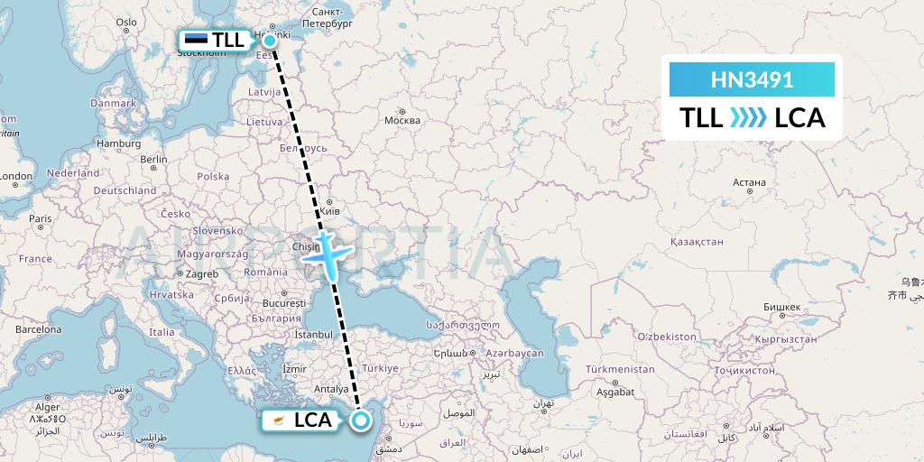 HN3491 Uab Heston Airlines Jsc Heston Airl Flight Map: Tallinn to Larnaca