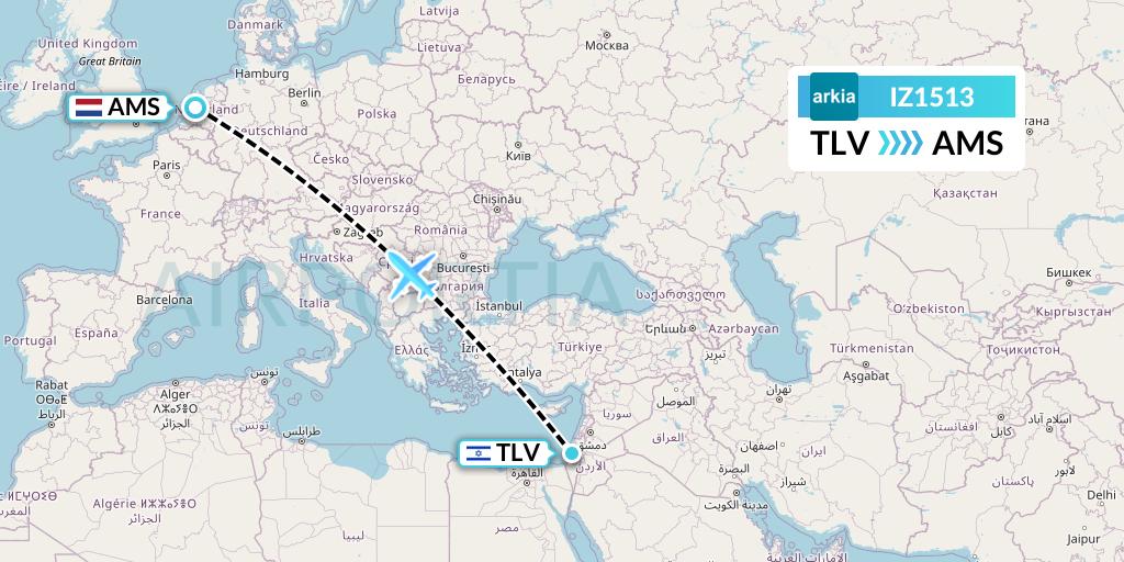 IZ1513 Arkia Israeli Airlines Flight Map: Tel Aviv to Amsterdam