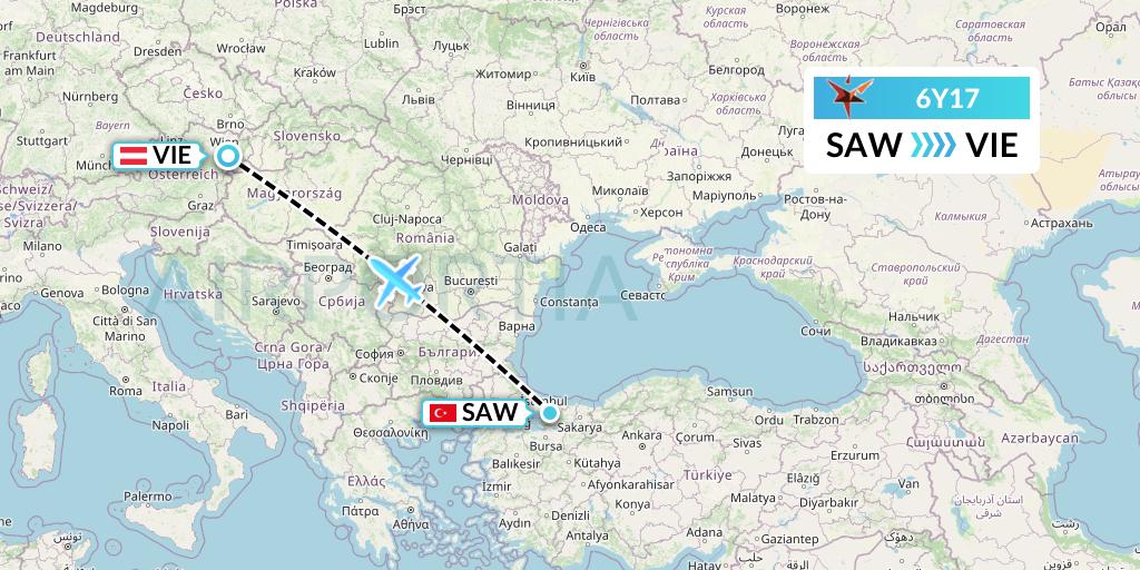 6Y17 SmartLynx Flight Map: Istanbul to Vienna