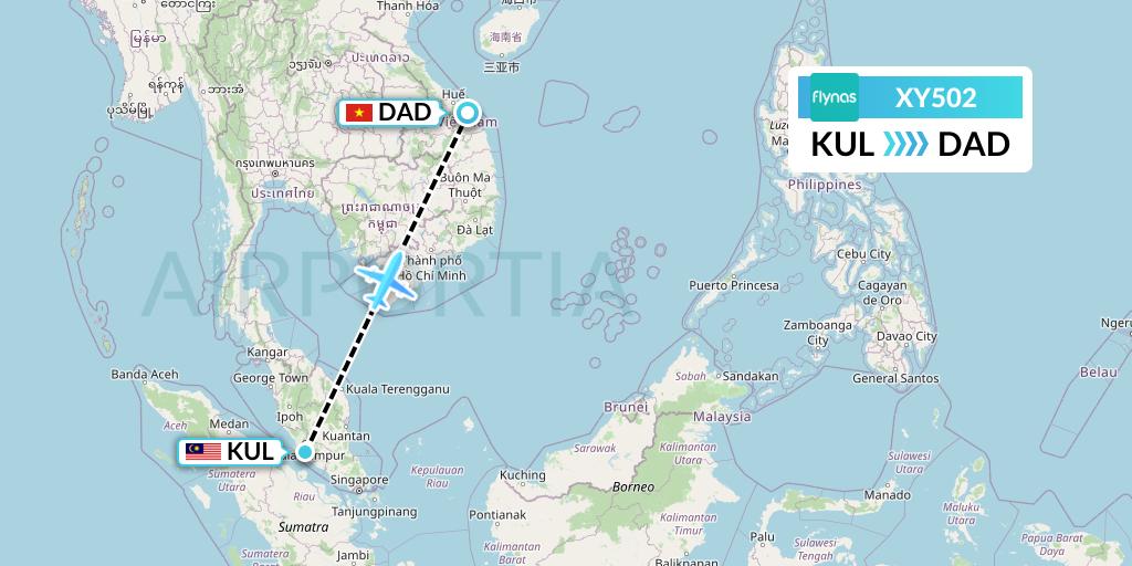 XY502 Flynas Flight Map: Kuala Lumpur to Da Nang