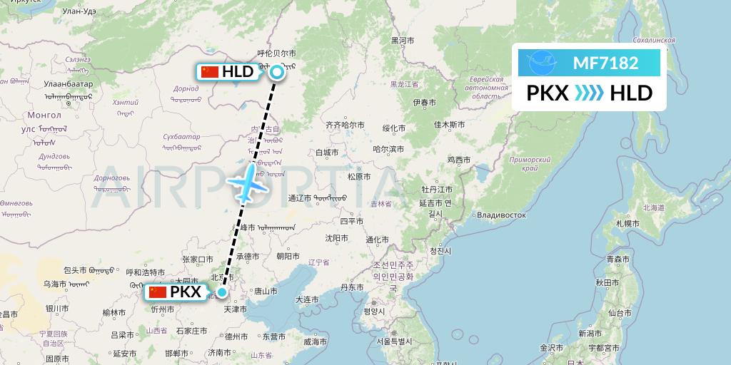 MF7182 Xiamen Airlines Flight Map: Beijing to Hailar