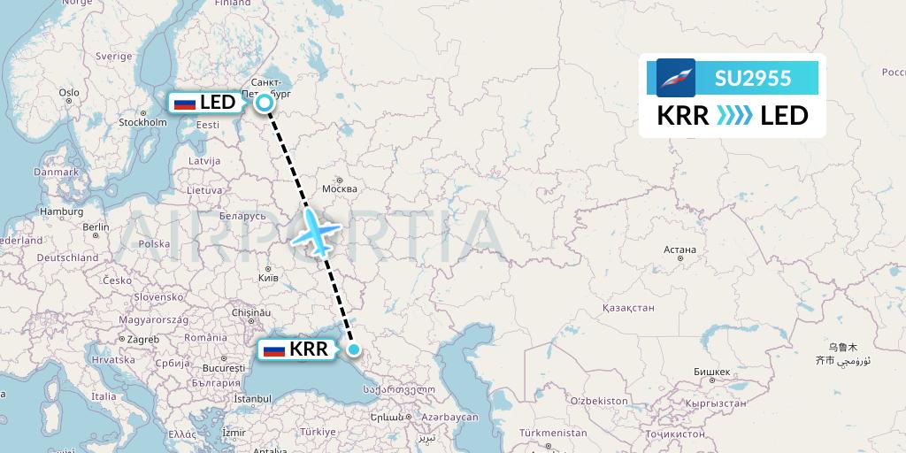SU2955 Aeroflot Flight Map: Krasnodar to St. Petersburg