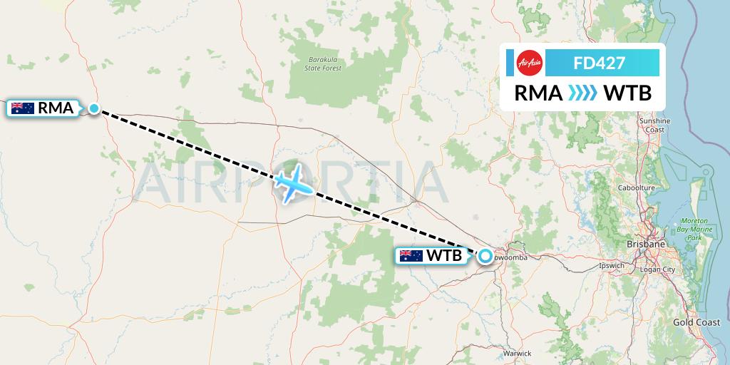 FD427 Thai AirAsia Flight Map: Roma to Toowoomba