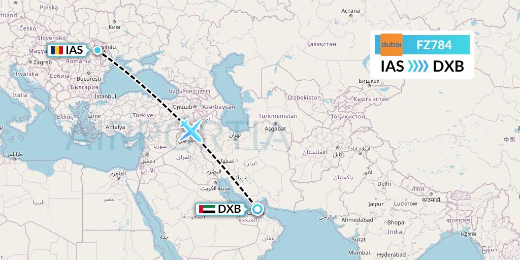 FZ784 FlyDubai Flight Map: Iasi to Dubai