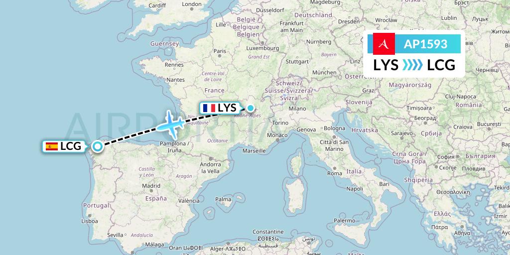 AP1593 AlbaStar Flight Map: Lyon to A Coruna