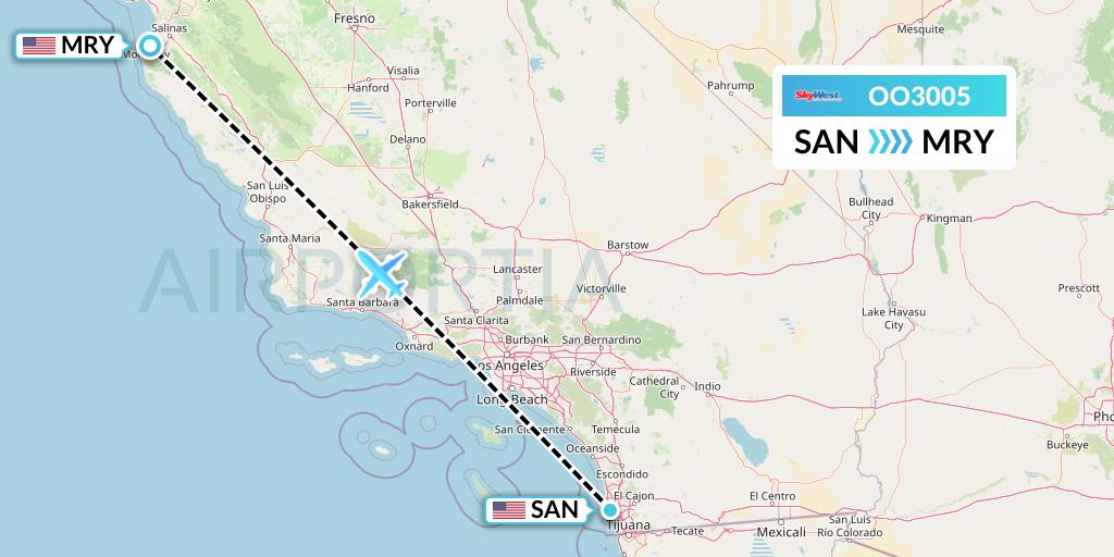 OO3005 SkyWest Airlines Flight Map: San Diego to Monterey