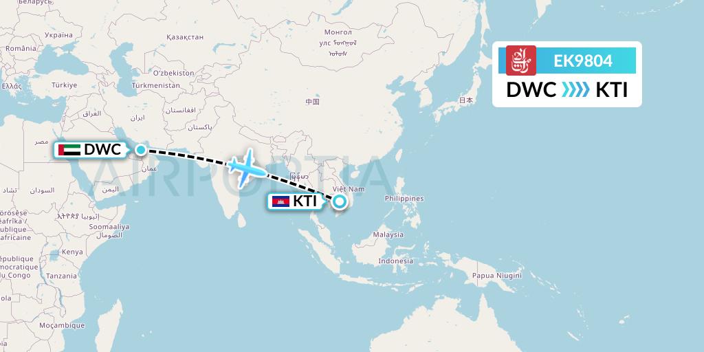 EK9804 Emirates Flight Map: Dubai to Kratie