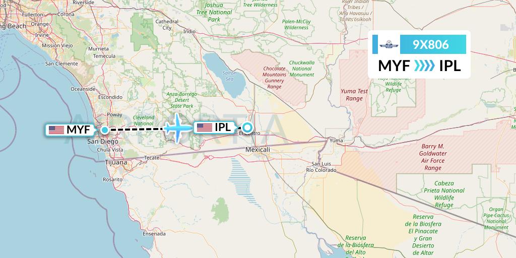 9X806 Southern Airways Express Flight Map: San Diego to Imperial