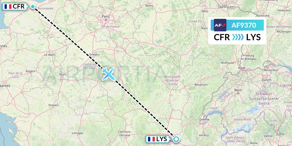 AF9370 Air France Flight Map: Caen to Lyon