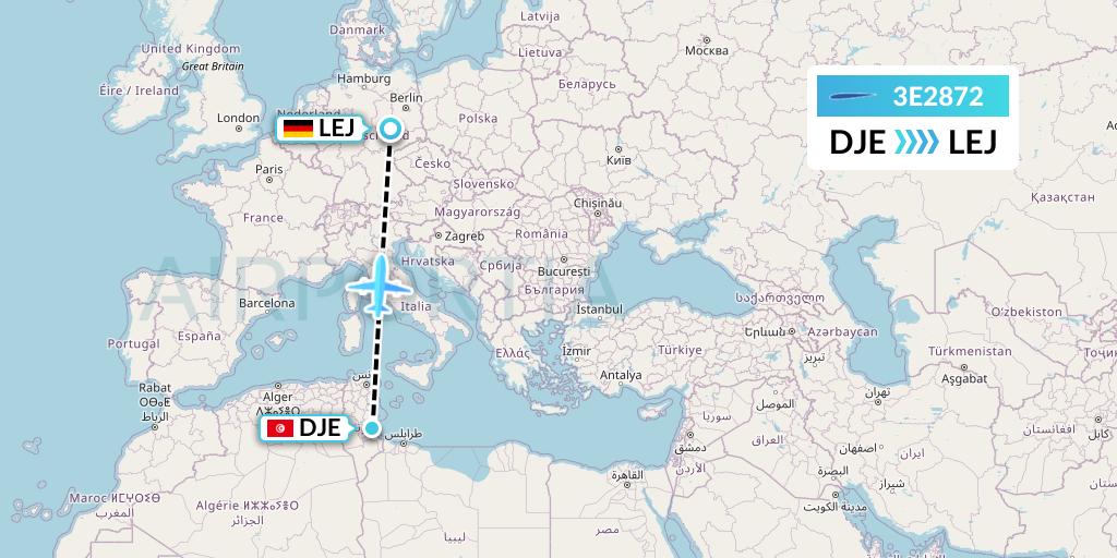 3E2872 Air Choice One Flight Map: Djerba to Leipzig