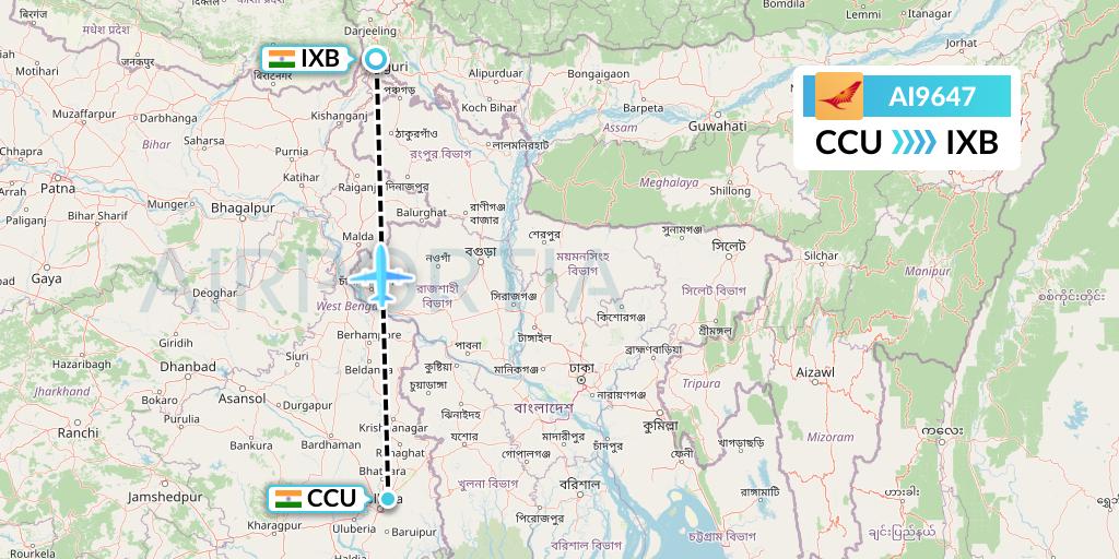 AI9647 Air India Flight Map: Kolkata to Siliguri