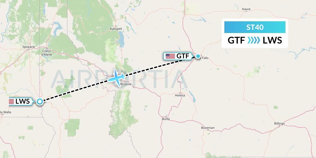 ST40 Air Thanlwin Flight Map: Great Falls to Lewiston