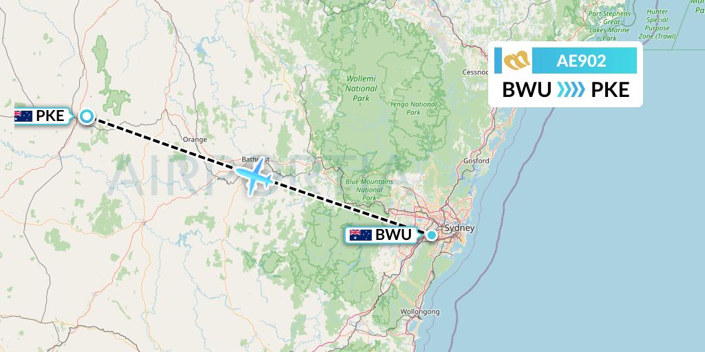 AE902 Mandarin Airlines Flight Map: Bankstown to Parkes