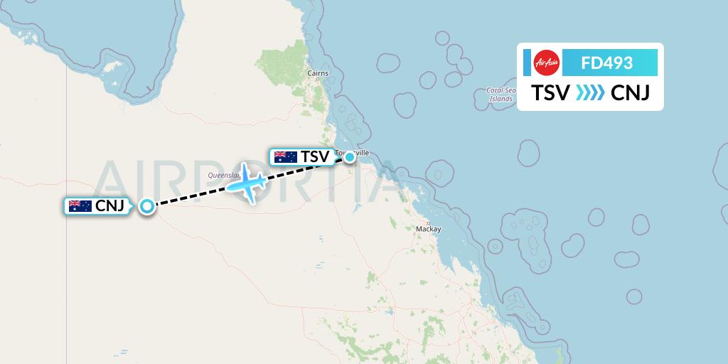 FD493 Thai AirAsia Flight Map: Townsville to Cloncurry