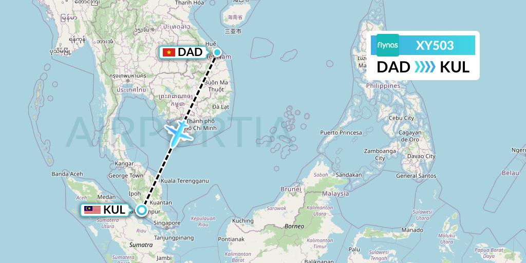 XY503 Flynas Flight Map: Da Nang to Kuala Lumpur
