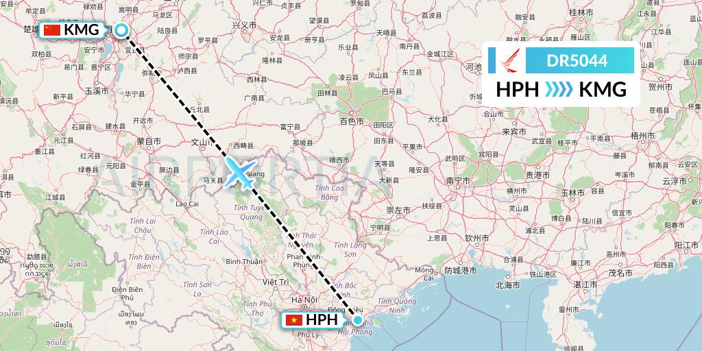 DR5044 Ruili Airlines Flight Map: Haiphong to Kunming