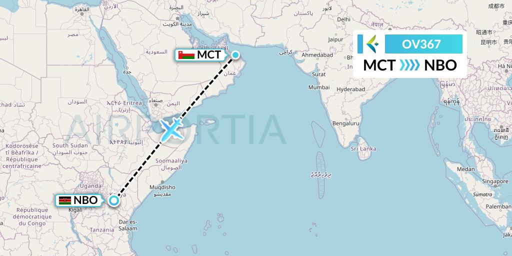 OV367 SalamAir Flight Map: Muscat to Nairobi