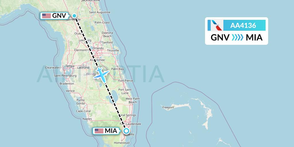 AA4136 American Airlines Flight Map: Gainesville to Miami