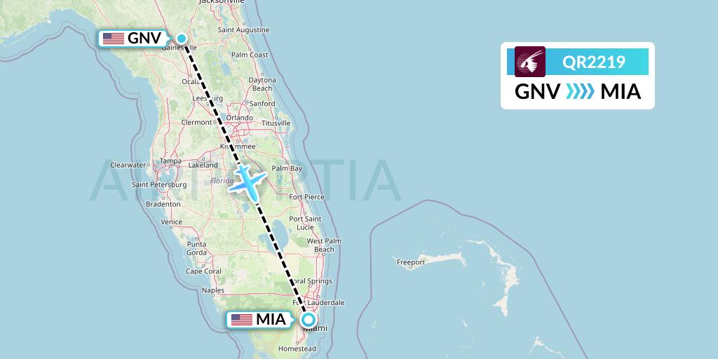 QR2219 Qatar Airways Flight Map: Gainesville to Miami