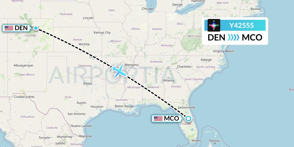 Y42555 Volaris Flight Map: Denver to Orlando
