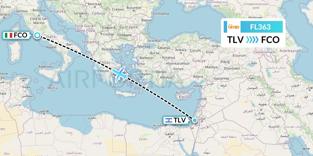 FL363 AirTran Flight Map: Tel Aviv to Rome