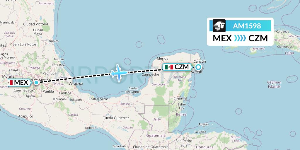 AM1598 Aeromexico Flight Map: Mexico City to Cozumel