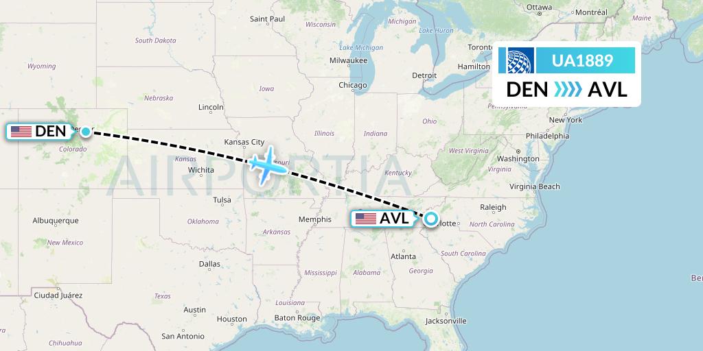 UA1889 United Airlines Flight Map: Denver to Asheville