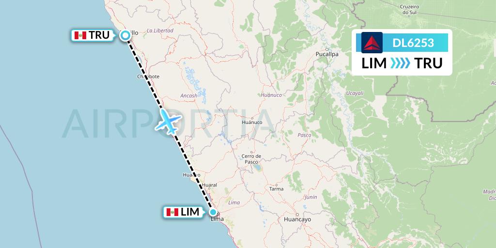 DL6253 Delta Air Lines Flight Map: Lima to Trujillo
