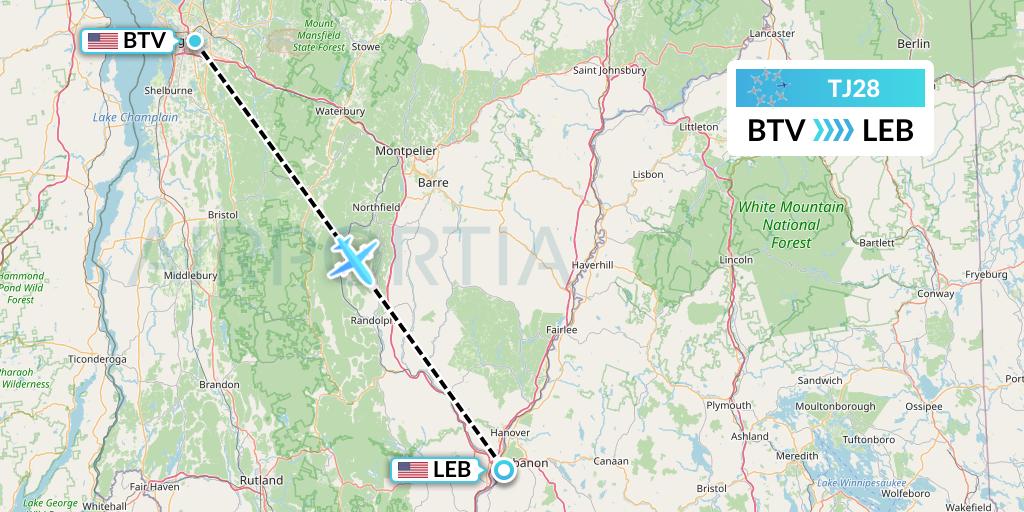 TJ28 Tradewind Aviation Flight Map: Burlington to Lebanon