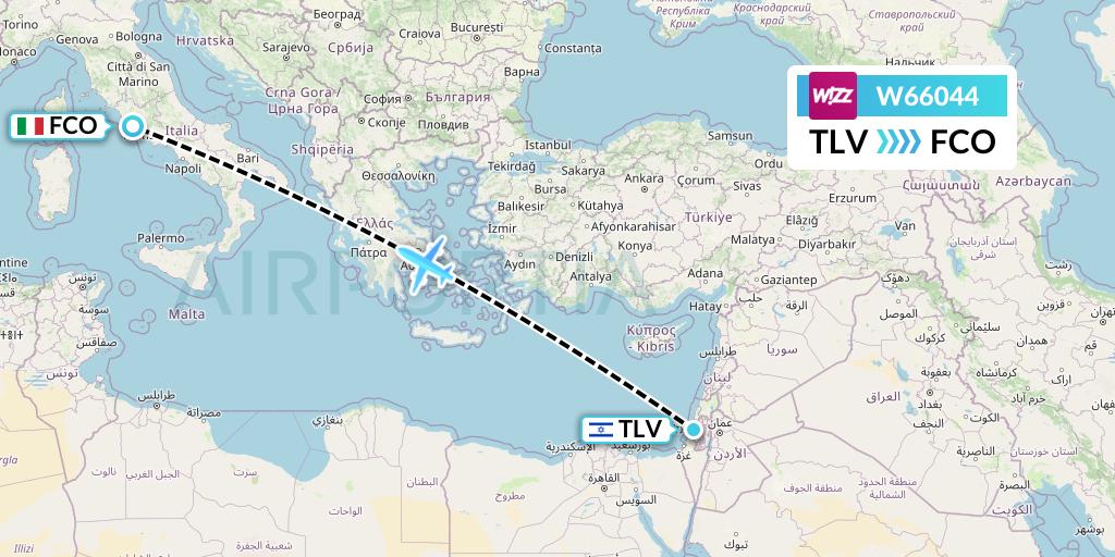 W66044 Wizz Air Flight Map: Tel Aviv to Rome