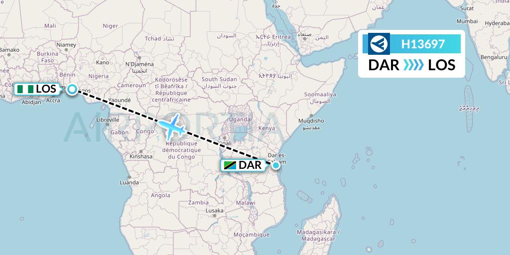 H13697 Hahn Air Systems Flight Map: Dar-es-Salaam to Lagos