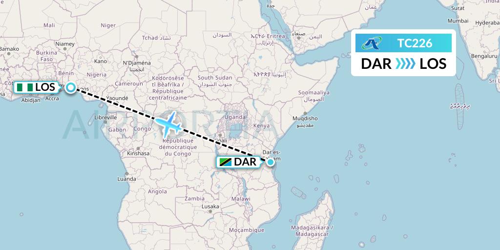 TC226 Air Tanzania Flight Map: Dar-es-Salaam to Lagos
