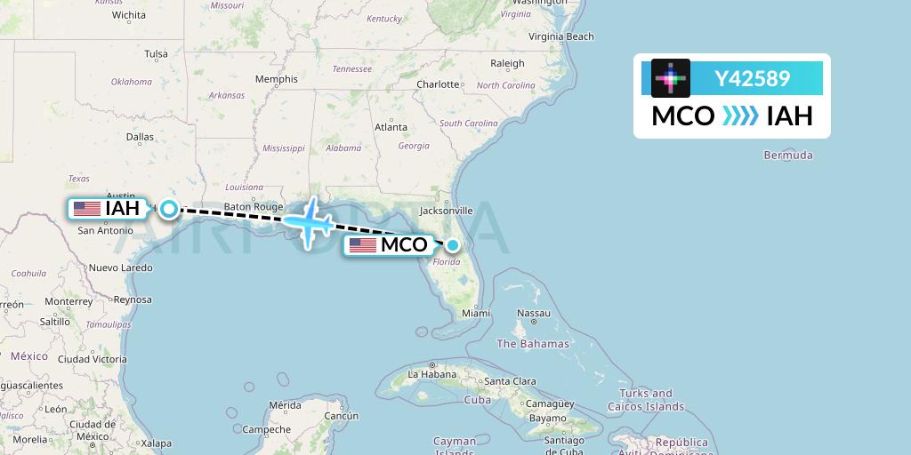 Y42589 Volaris Flight Map: Orlando to Houston