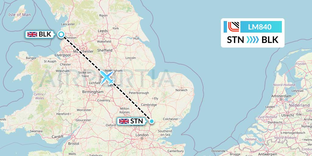 LM840 Loganair Flight Map: London to Blackpool