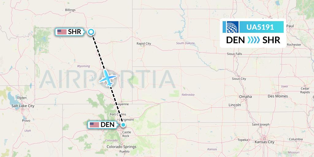 UA5191 United Airlines Flight Map: Denver to Sheridan