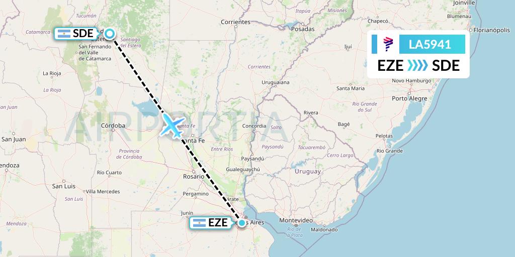 LA5941 LAN Airlines Flight Map: Buenos Aires to Santiago del Estero