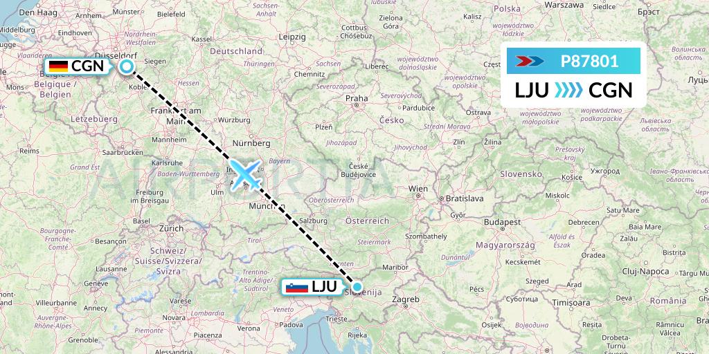 P87801 Sprint Air Flight Map: Ljubljana to Cologne