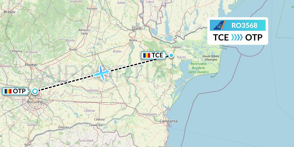 RO3568 Tarom Flight Map: Tulcea to Bucharest