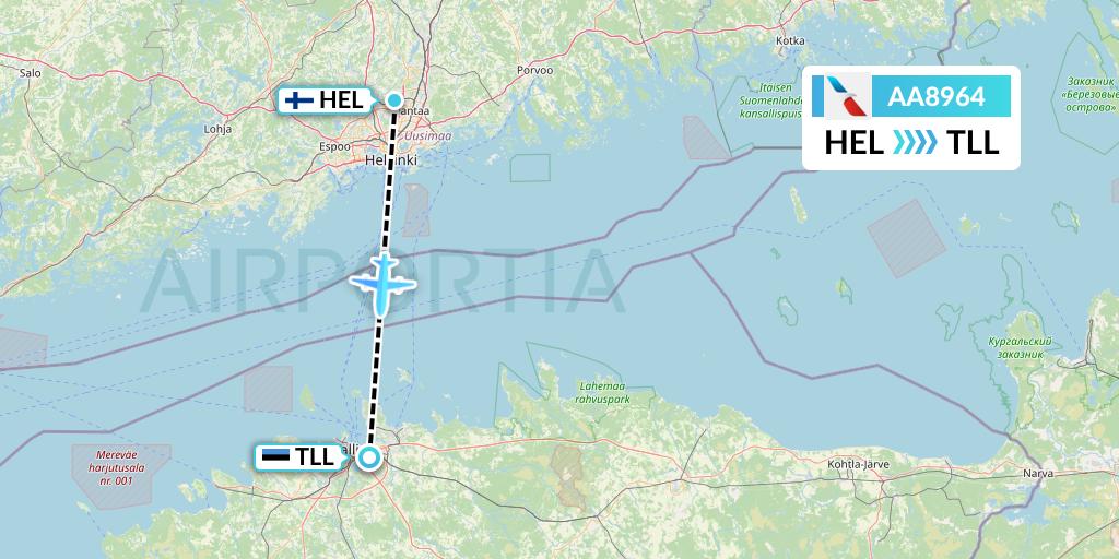 AA8964 American Airlines Flight Map: Helsinki to Tallinn